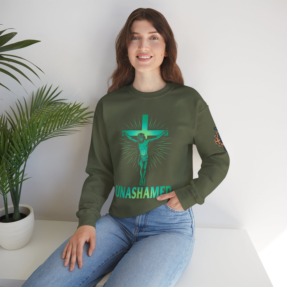Unashamed Sweatshirt – Romans 1:16 Crucifixion Christian Sweatshirt for Bold Unwavering Faith Printify