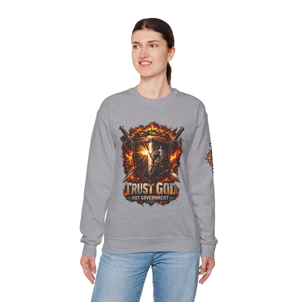 Trust God Not Government Shield Sweatshirt — Patriotic Christian Faith Sweatshirt Printify