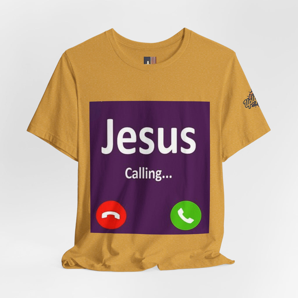Jesus Calling T-shirt – Funny Cell Phone Screen Christian T-shirt for Divine Connection & Faith Humor Printify