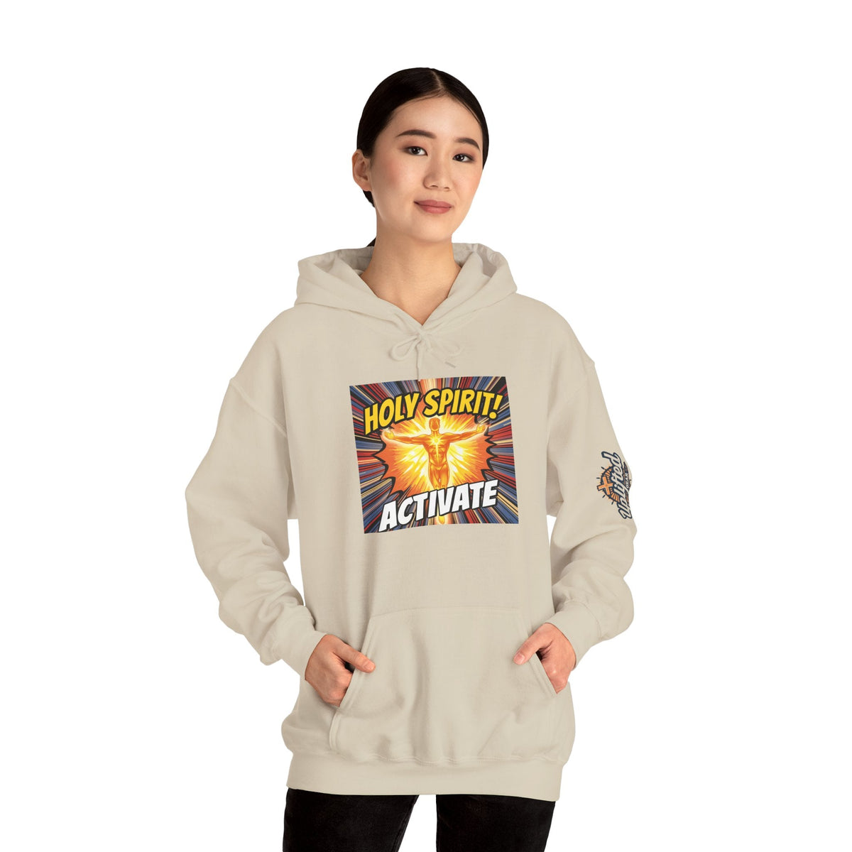 Holy Spirit Activate Hoodie – Superhero Christian Sweatshirt with Vibrant Power-Up Design for Faith-Fueled Boldness Printify