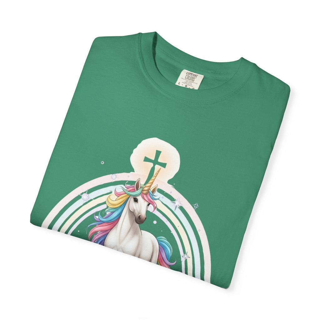 Unique Unicorn Christian T-Shirt – Wonderfully Made with Rainbow Cross & Psalm 139:14 Printify