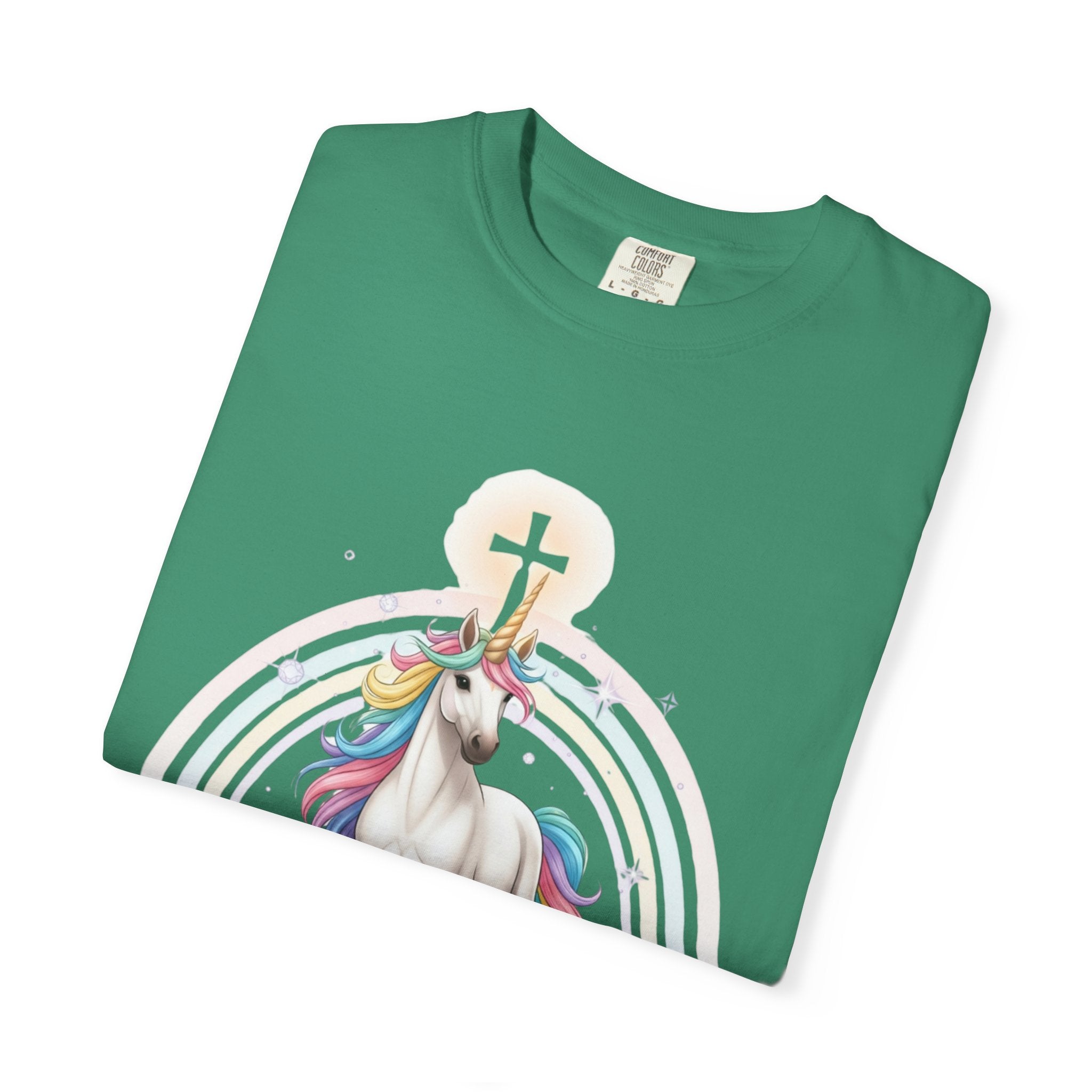 Unique Unicorn Christian T-Shirt – Wonderfully Made with Rainbow Cross & Psalm 139:14 Printify