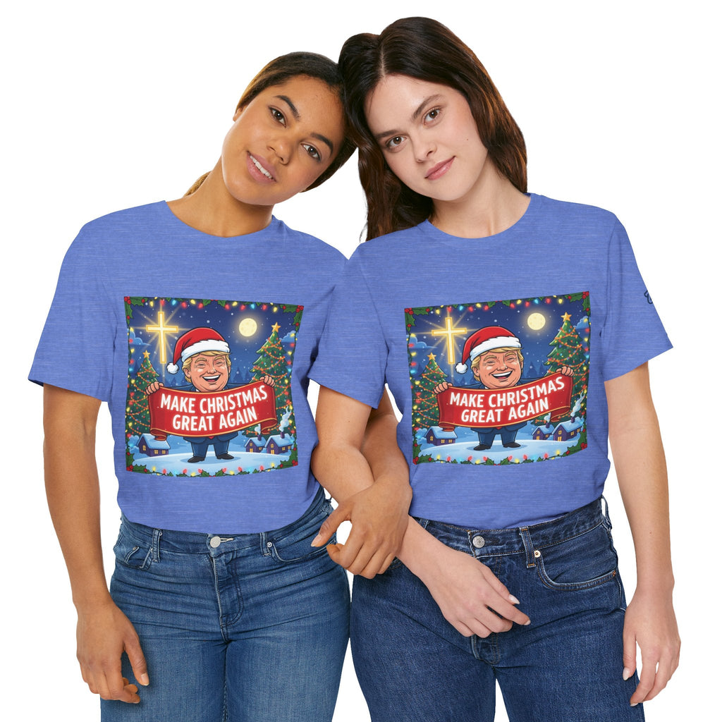 🎄 Make Christmas Great Again – Patriotic Christian Christmas T-Shirt | Bold Holiday Faith Tee | Red & White Banner Design | Uplifted Gear Printify