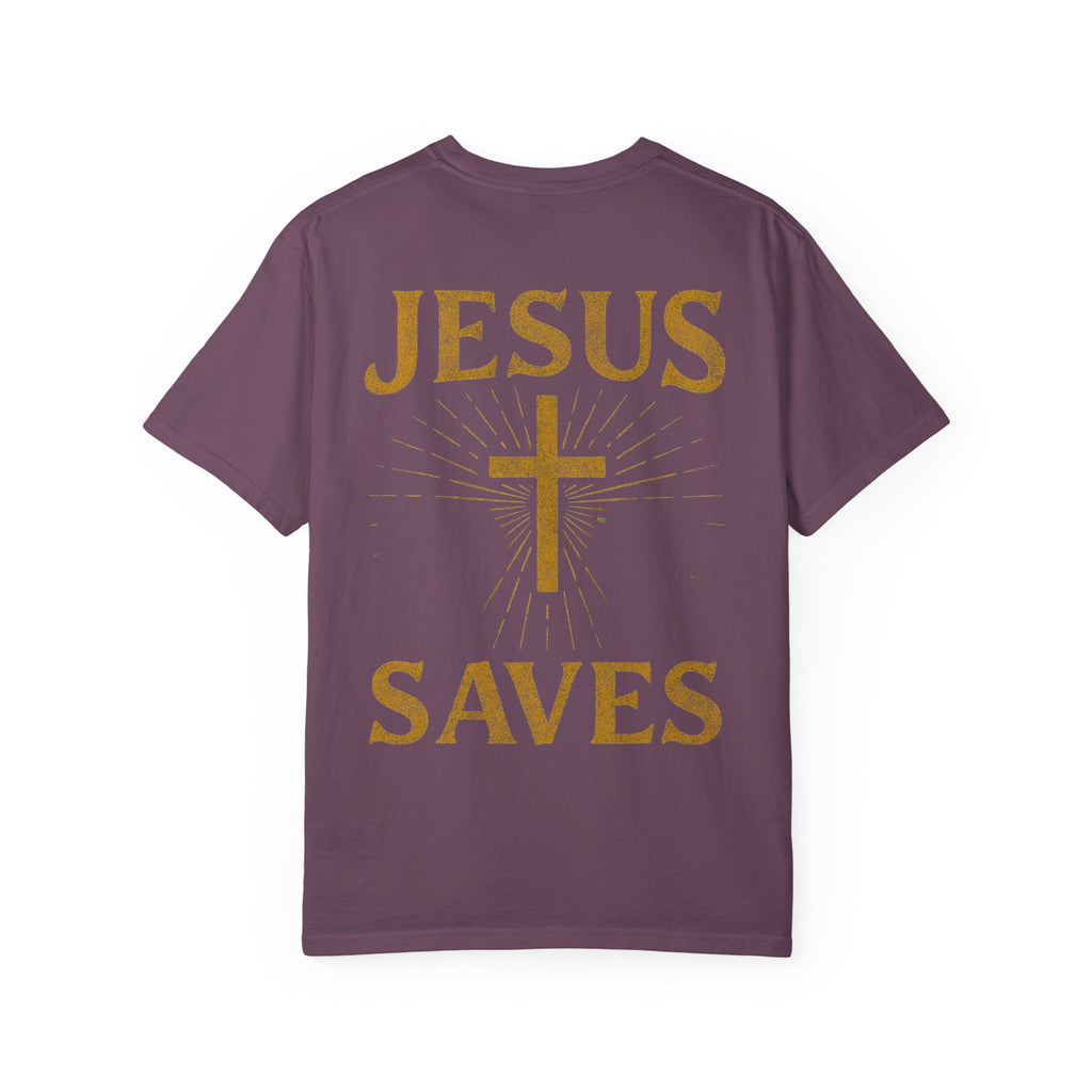 Jesus Saves T-shirt – Radiant Cross & Rays of Light Christian T-shirt for Eternal Hope & Faith Printify