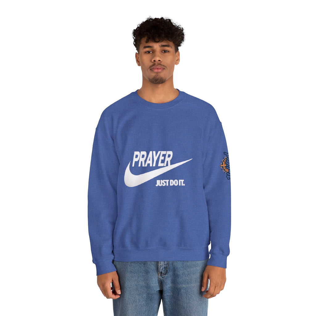 Prayer Just Do It Sweatshirt - Funny Christian Nike Parody Sweatshirt - Faith Gear Printify