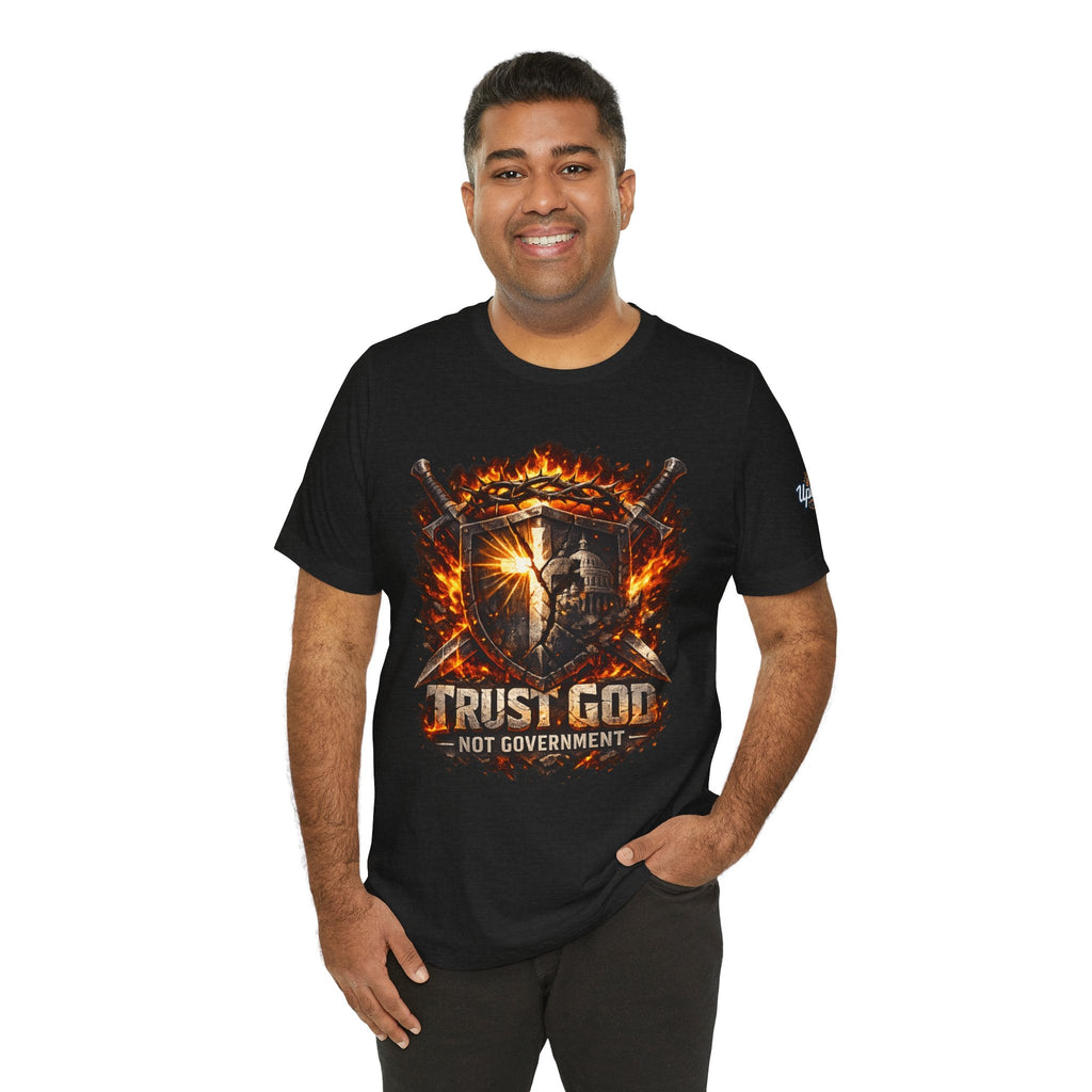Trust God Not Government Shield Tee — Patriotic Christian Faith T-Shirt Printify