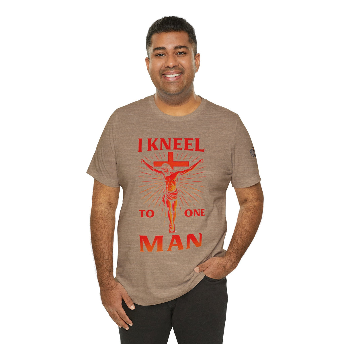 I Kneel to One Man T-shirt – Crucifixion Christian T-shirt for Unashamed Devotion & Bold Faith Printify