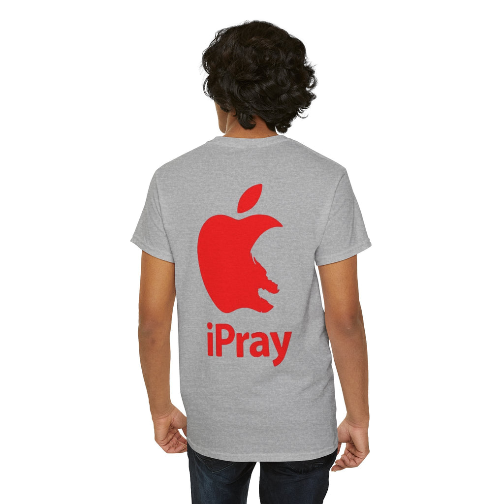 iPray Apple Logo Tee — Funny Christian T-Shirt (Minimal Red Apple Graphic) Printify
