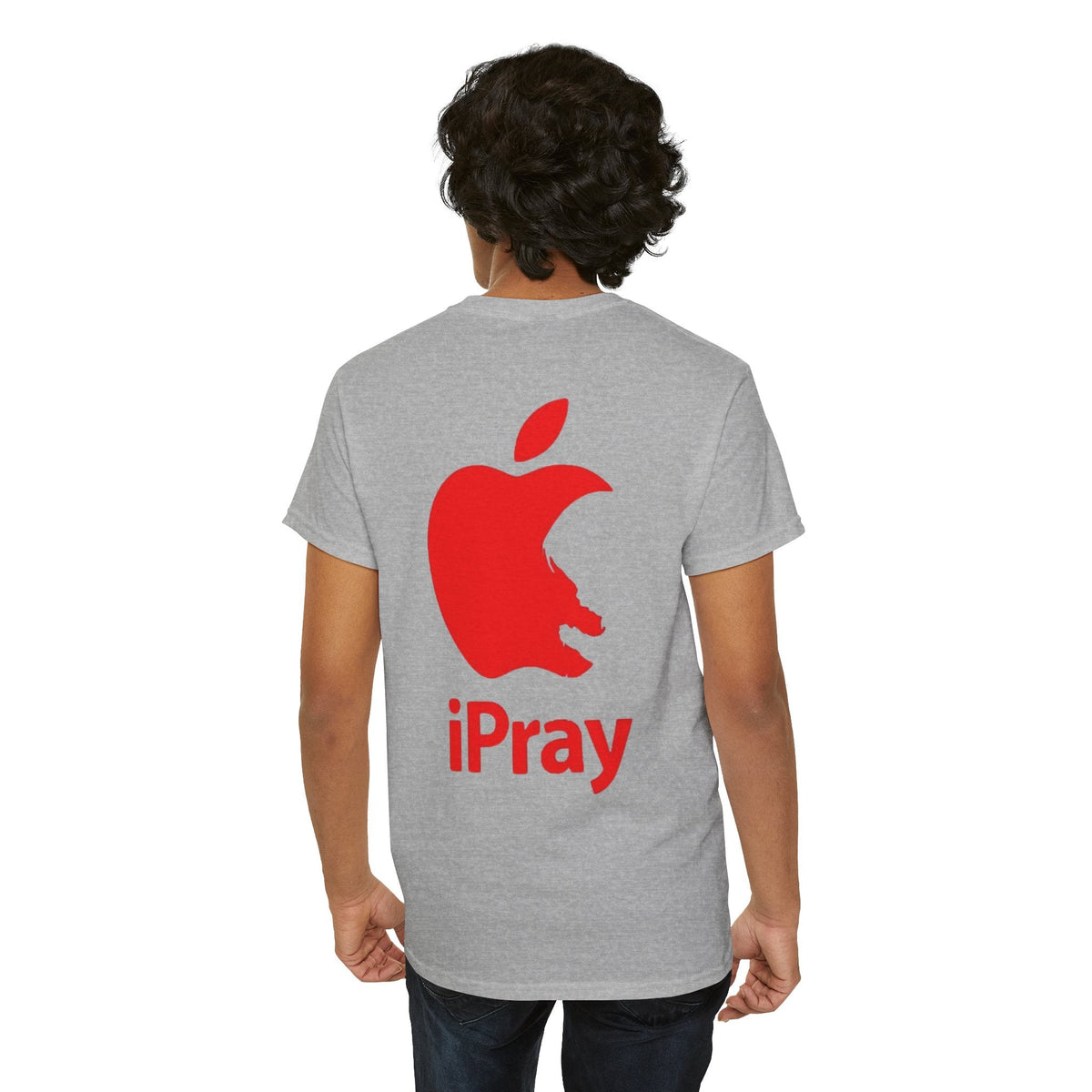 iPray Apple Logo Tee — Funny Christian T-Shirt (Minimal Red Apple Graphic) Printify