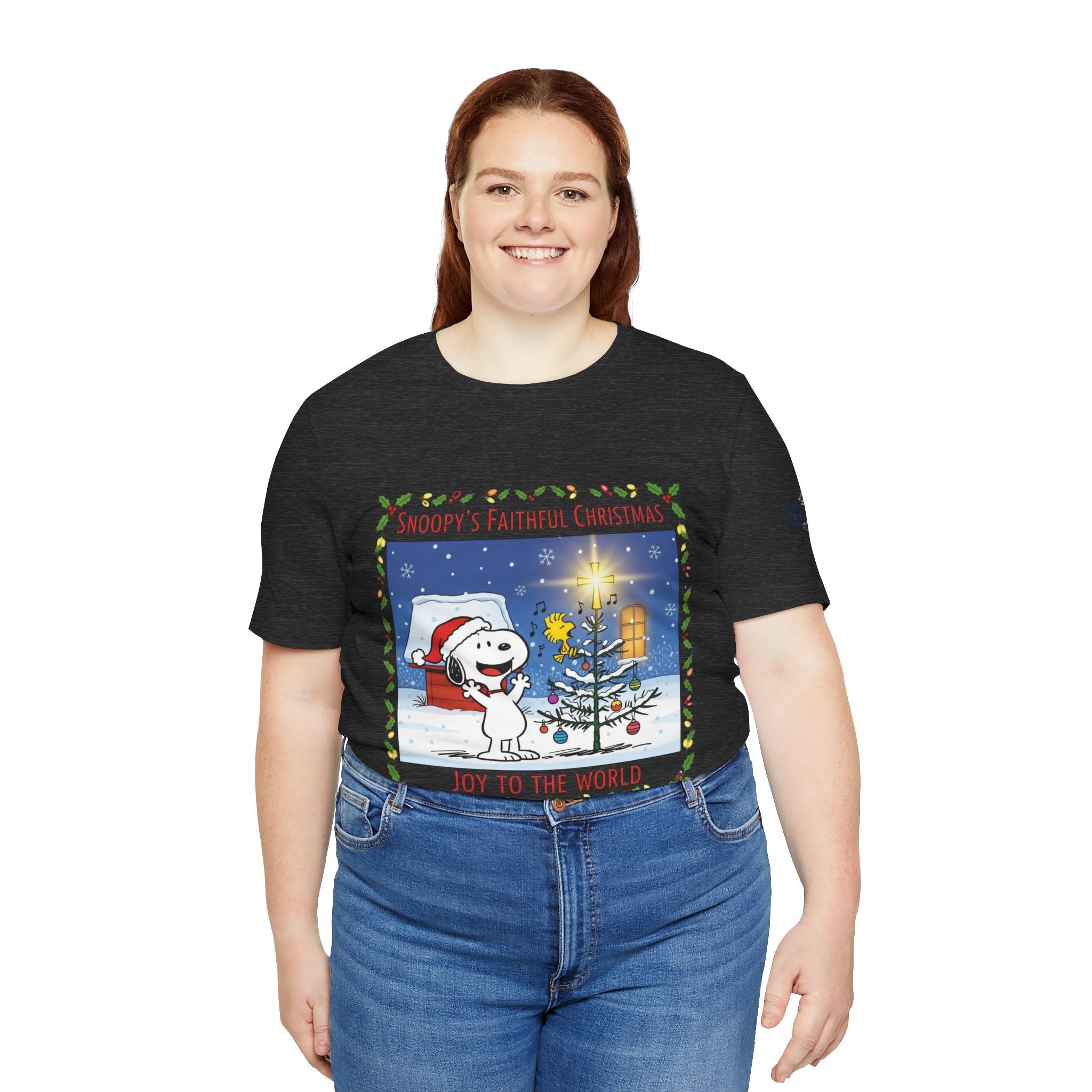 🎄 Faithful Christmas Friends – Christian Holiday T-Shirt | Festive Tree & Cartoon Duo | Heartwarming Christmas Tee by Uplifted Gear Printify