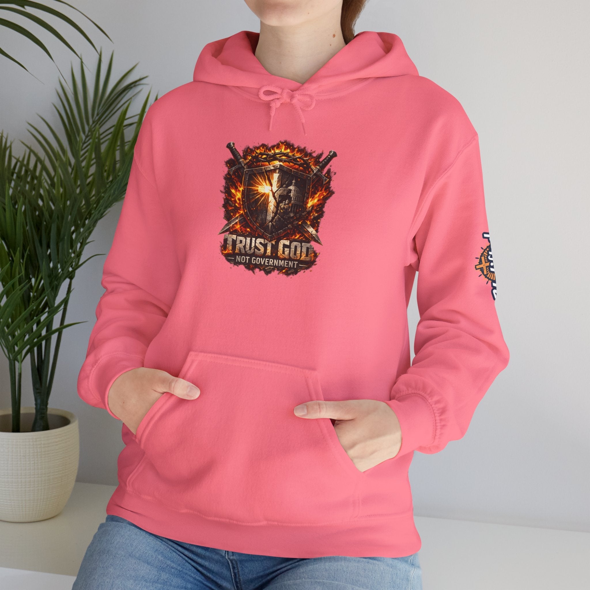 Trust God Not Government Shield Hoodie — Patriotic Christian Faith Hoodie Printify