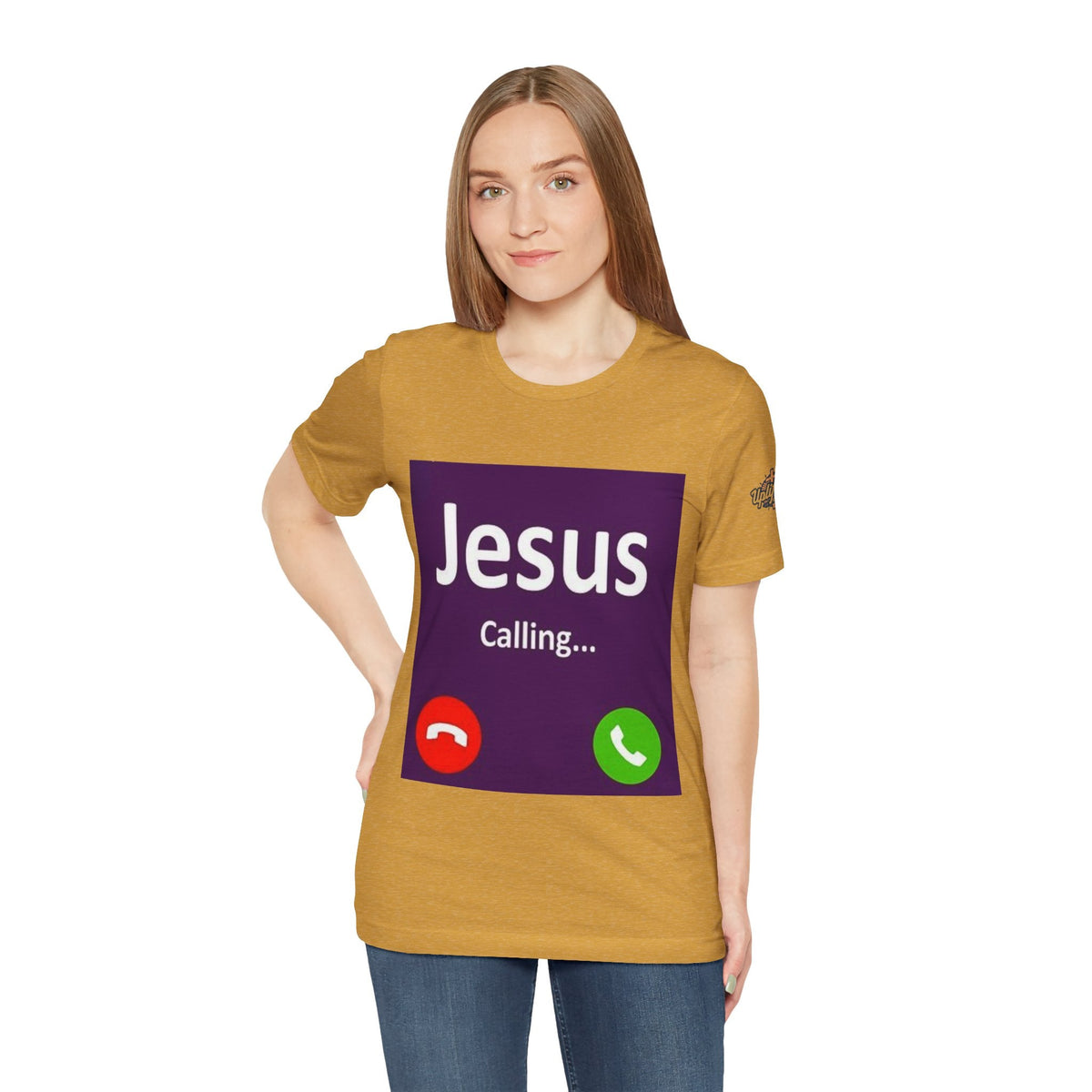 Jesus Calling T-shirt – Funny Cell Phone Screen Christian T-shirt for Divine Connection & Faith Humor Printify