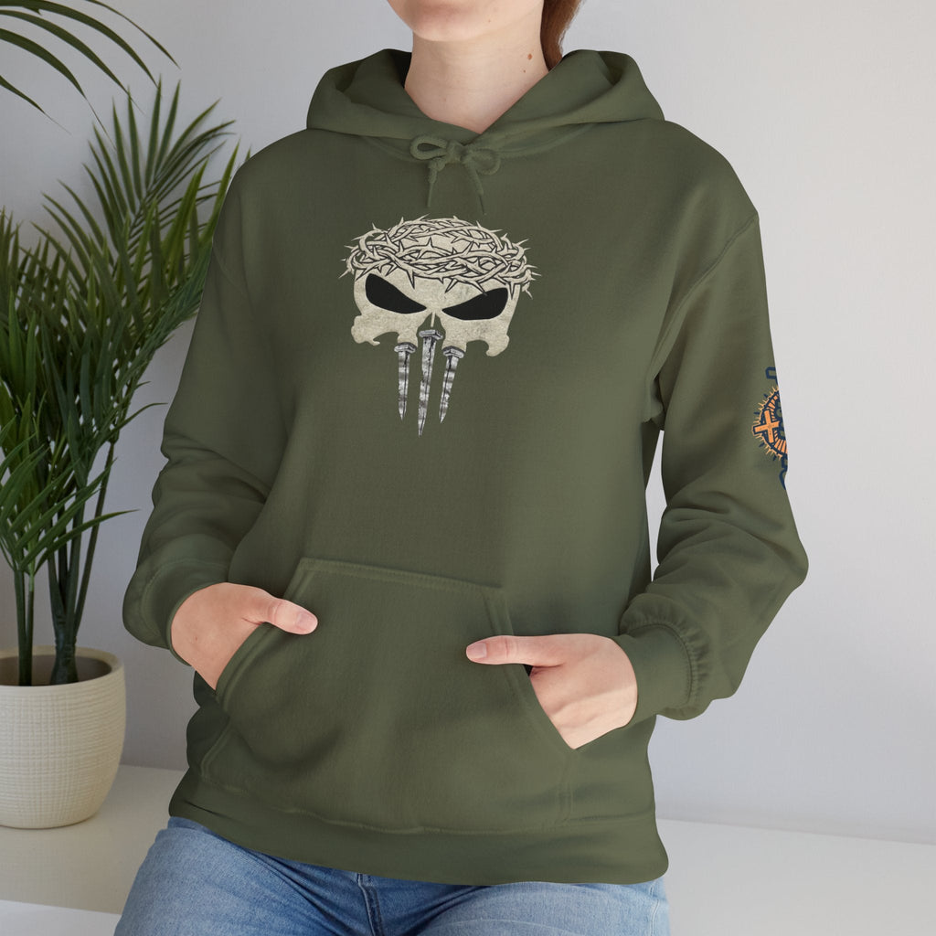 Christian Skull Hoodie - Crown of Thorns & Nails - Warrior Faith Hoodie Printify