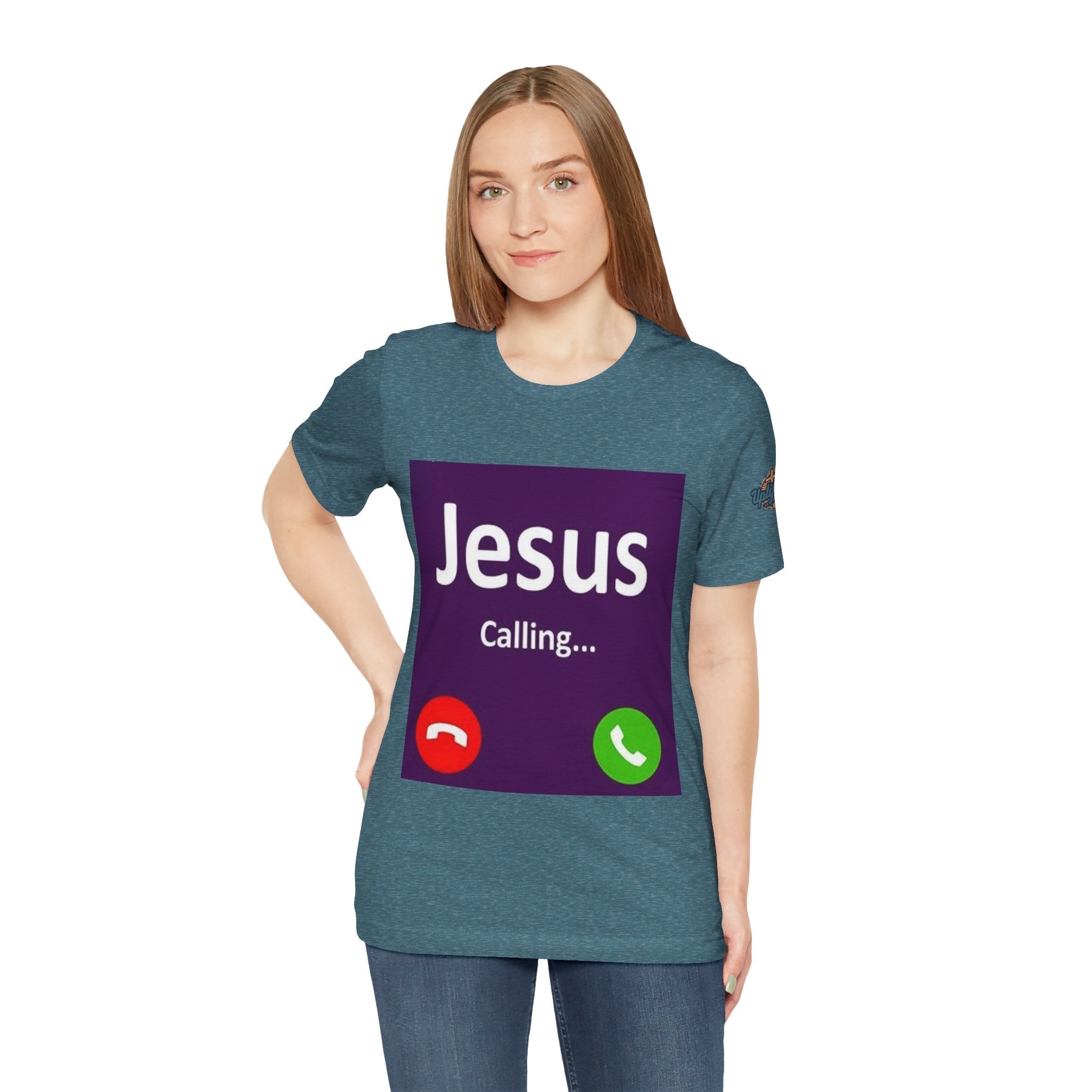 Jesus Calling T-shirt – Funny Cell Phone Screen Christian T-shirt for Divine Connection & Faith Humor Printify