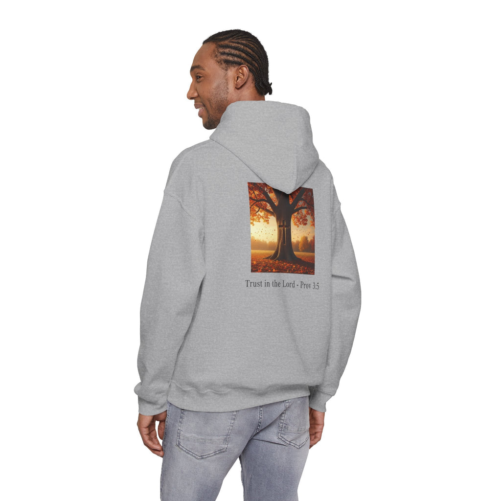 Trust in the Lord Hoodie – Autumn Tree Proverbs 3:5 Christian Hoodie for Cozy Faith Printify