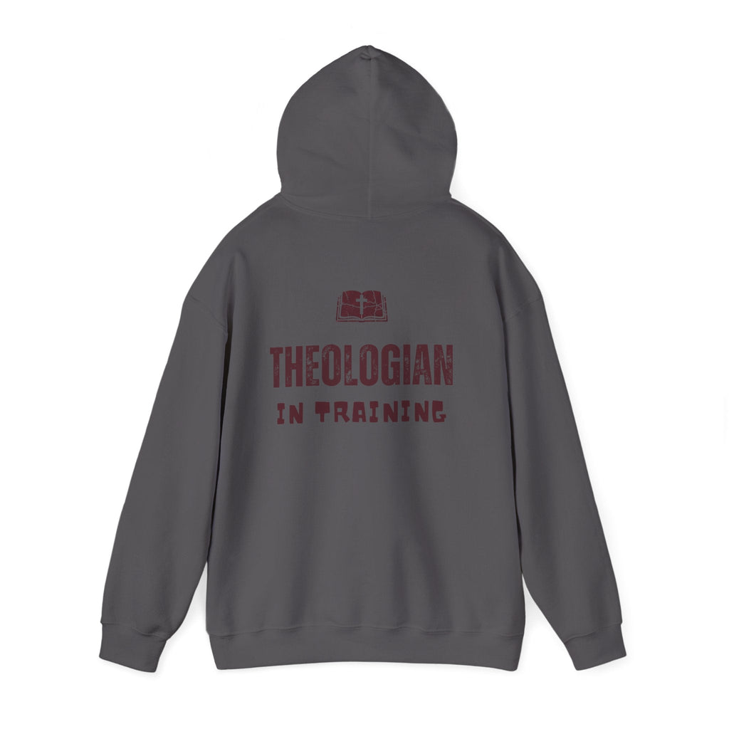 Theologian in Training Hoodie – Open Bible & Cross Christian Hoodie for Faithful Growth Printify