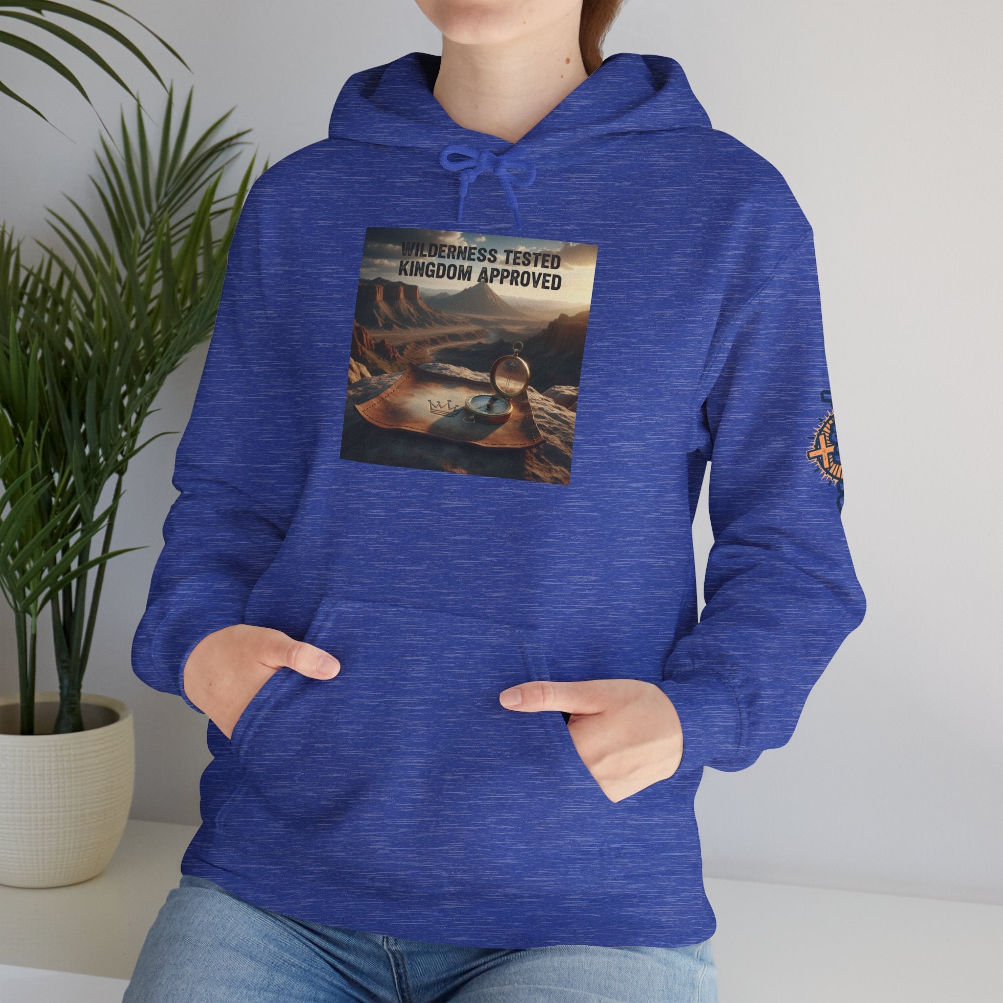 Wilderness Tested Kingdom Approved Hoodie – Mountain Desert Compass Crown Christian Sweatshirt for Biblical Adventure Faith Printify