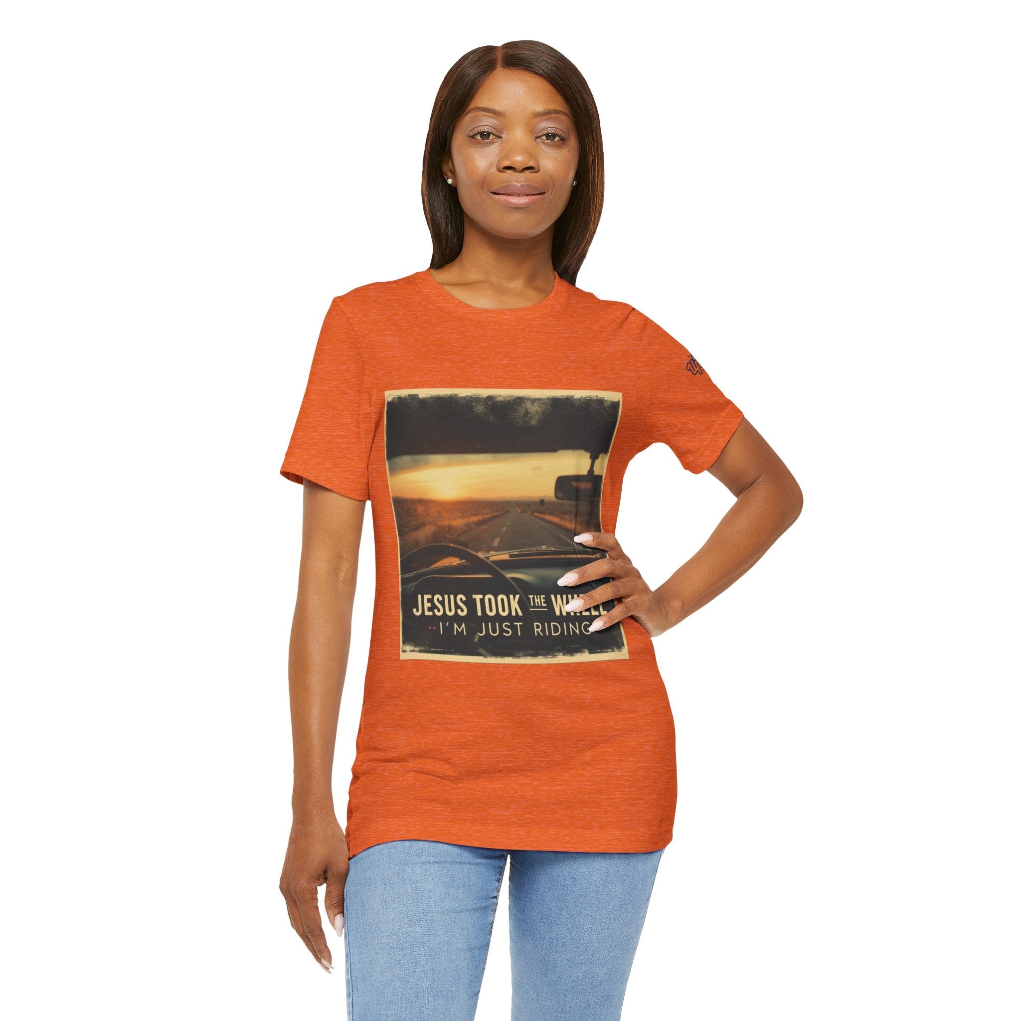 Jesus Took the Wheel I'm Just Riding T-shirt – Funny Christian Convertible Car T-shirt for Surrendered Faith & Humor Printify