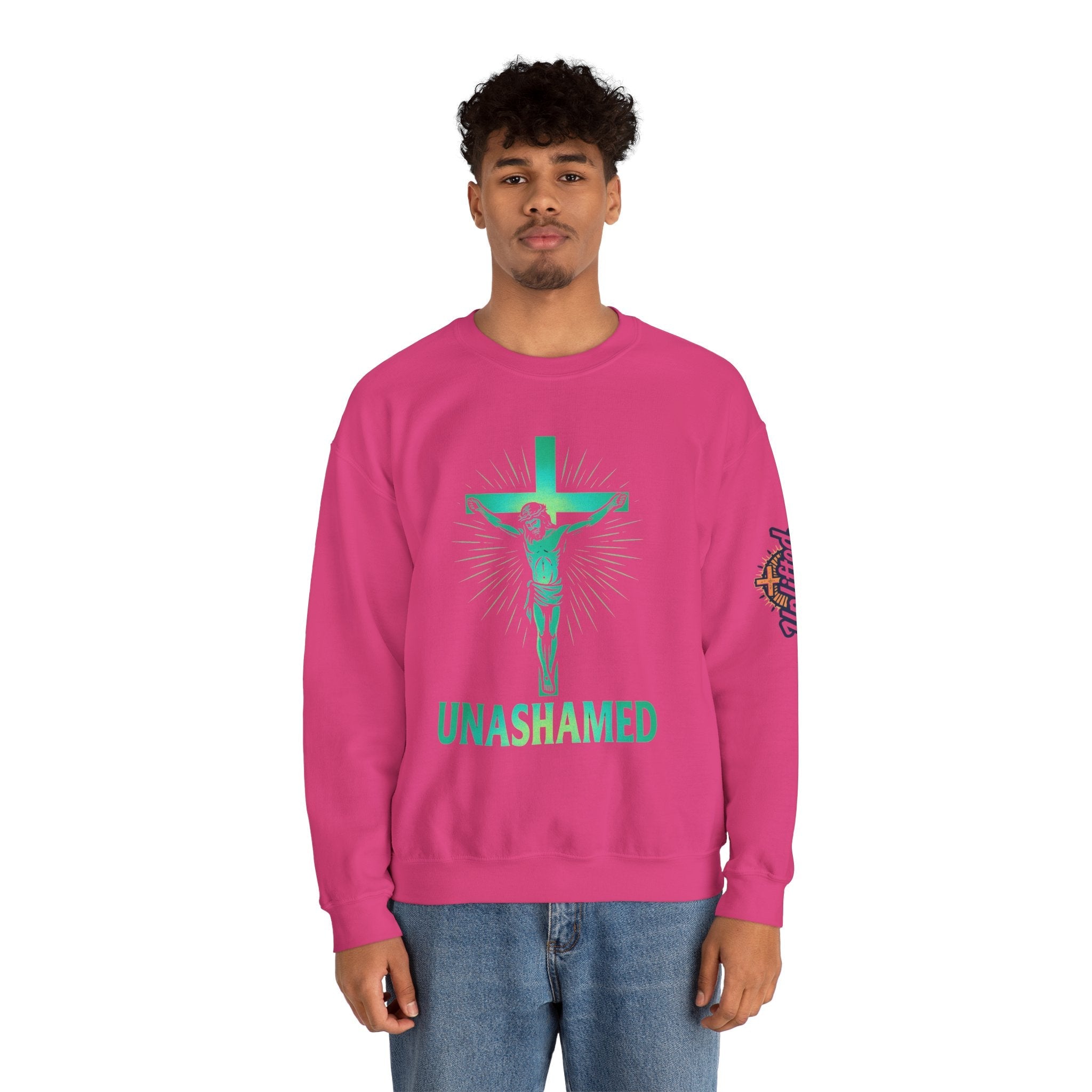 Unashamed Sweatshirt – Romans 1:16 Crucifixion Christian Sweatshirt for Bold Unwavering Faith Printify