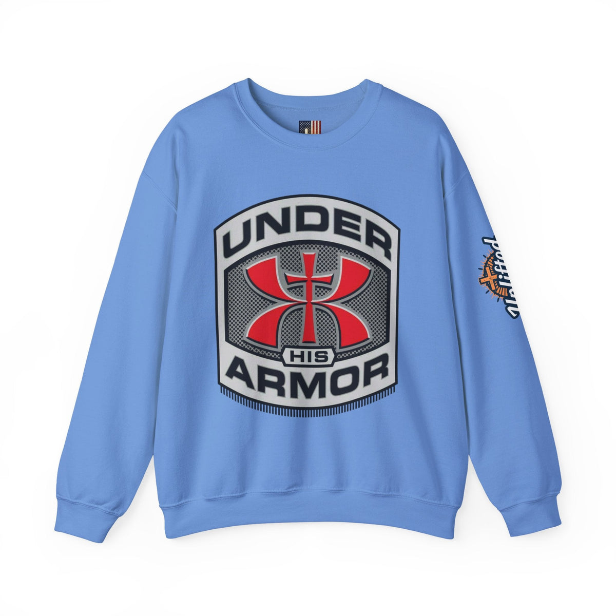 Under His Armor Crewneck Sweatshirt — Christian Faith Graphic Pullover Printify