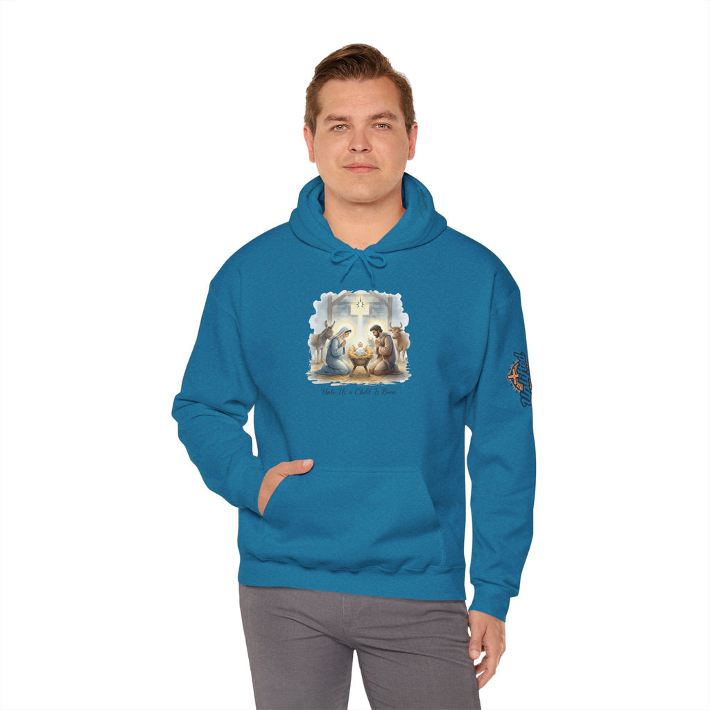 Unto Us a Child is Born Hoodie – Isaiah 9:6 Nativity Manger Scene Christian Christmas Sweatshirt for Holy Night Faith Printify