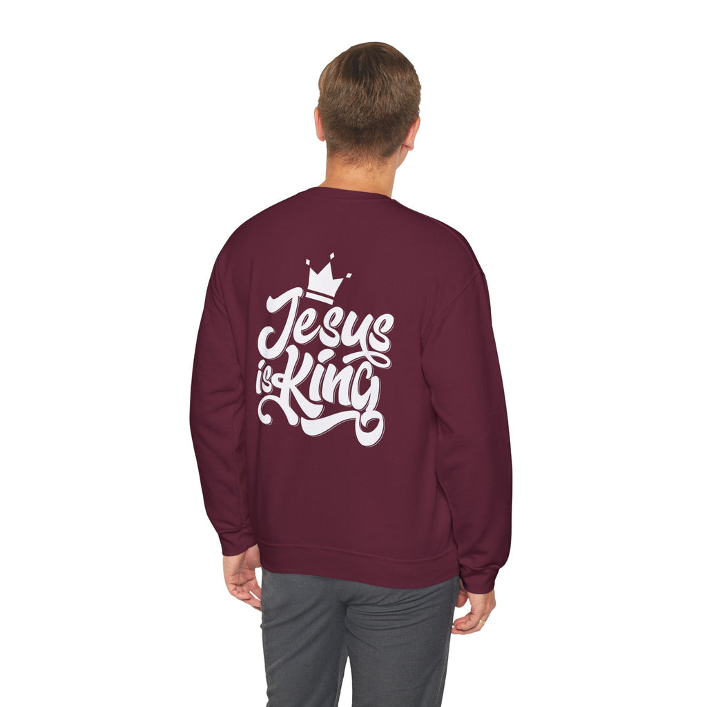 Jesus is King Sweatshirt – Bold Crown & Cross Christian Hoodie for Eternal Faith & Comfort Printify