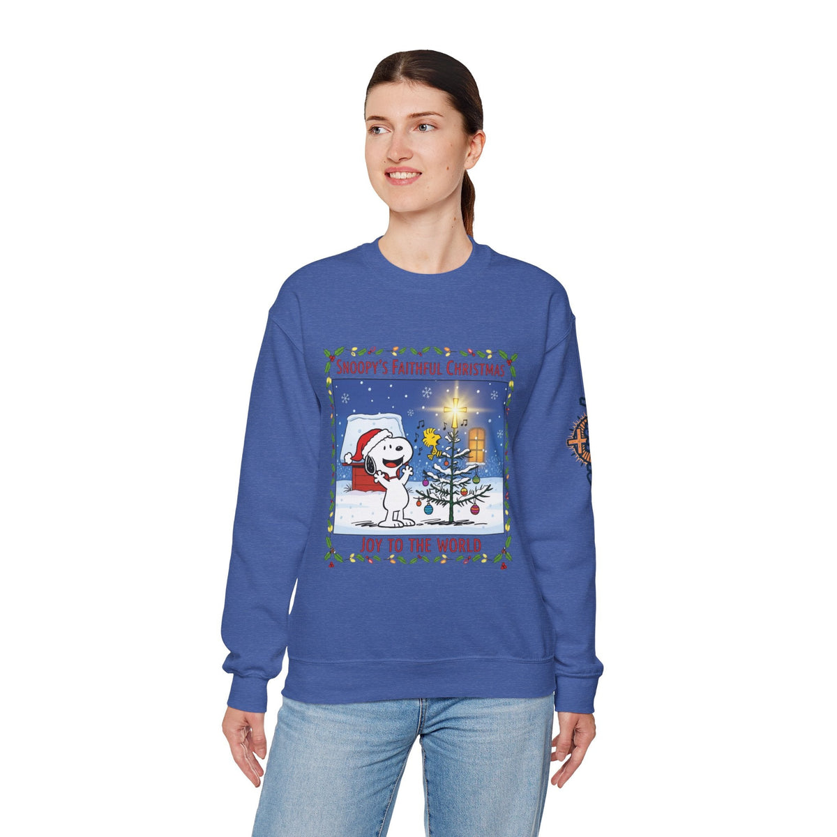 🎄 Faithful Christmas Friends – Christian Holiday Sweatshirt | Festive Tree & Cartoon Duo | Heartwarming Christmas Tee by Uplifted Gear Printify