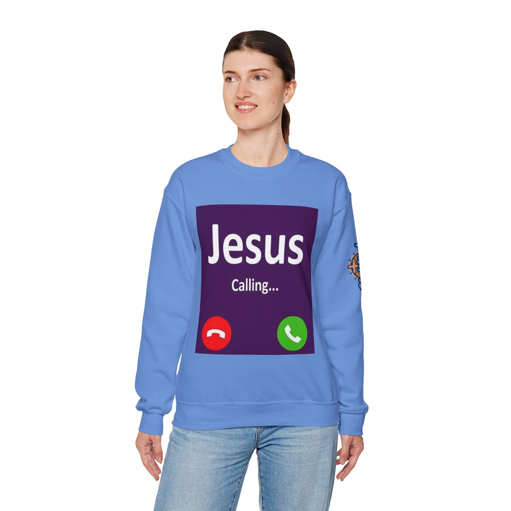 Jesus Calling Sweatshirt – Funny Cell Phone Screen Christian Sweatshirt for Divine Connection & Faith Humor Printify