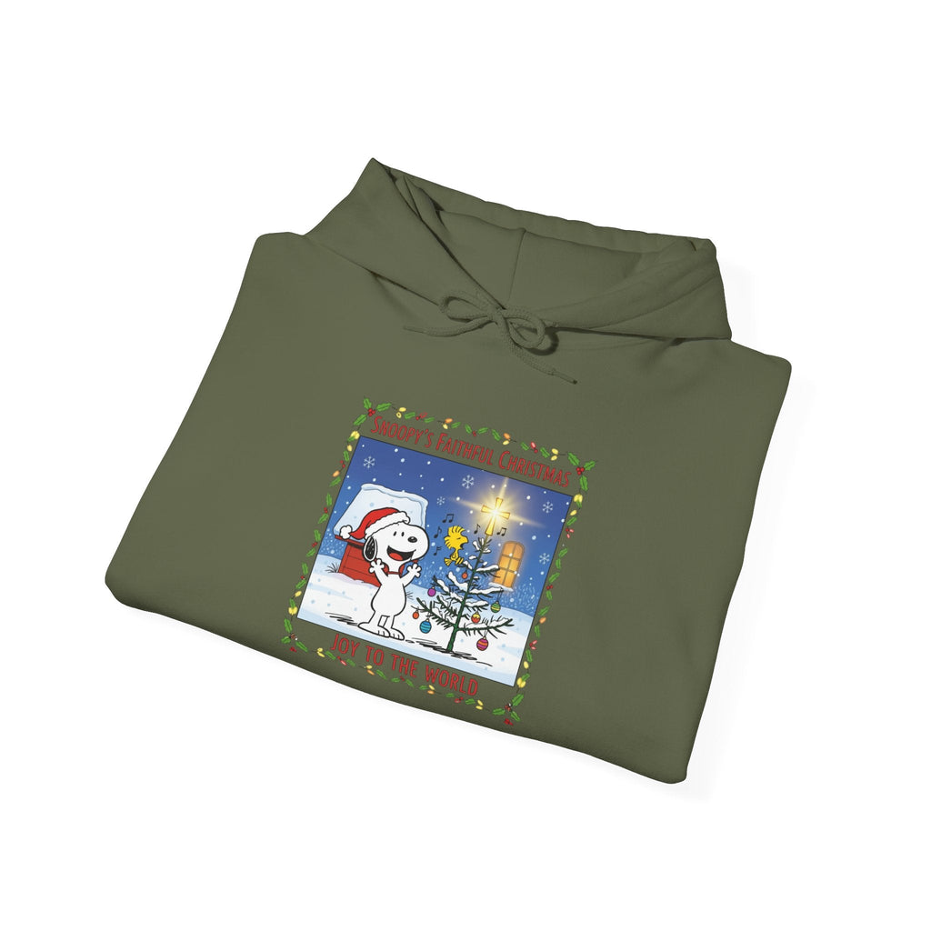 🎄 Faithful Christmas Friends – Christian Holiday Hoodie | Festive Tree & Cartoon Duo | Heartwarming Christmas Tee by Uplifted Gear Printify