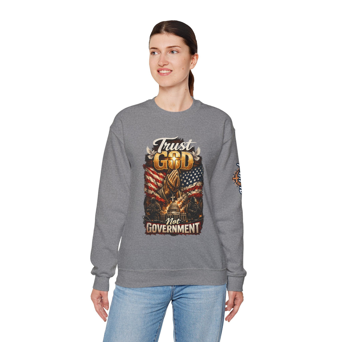 Trust God Not Government Sweatshirt — Vintage Patriotic Christian Sweatshirt Printify