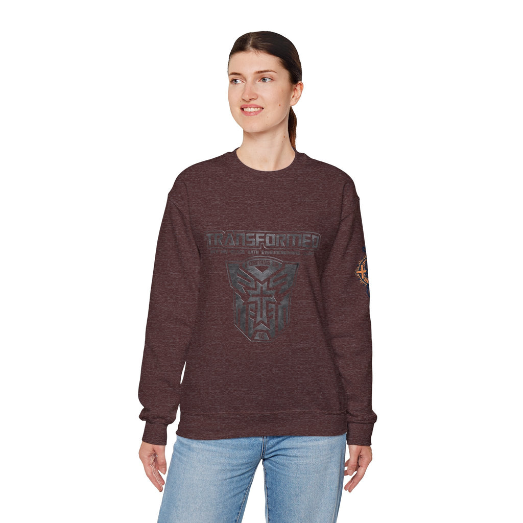 Transformer Logo Christian Sweatshirt | 2 Corinthians 3:18 Bible Verse Sweatshirt Printify