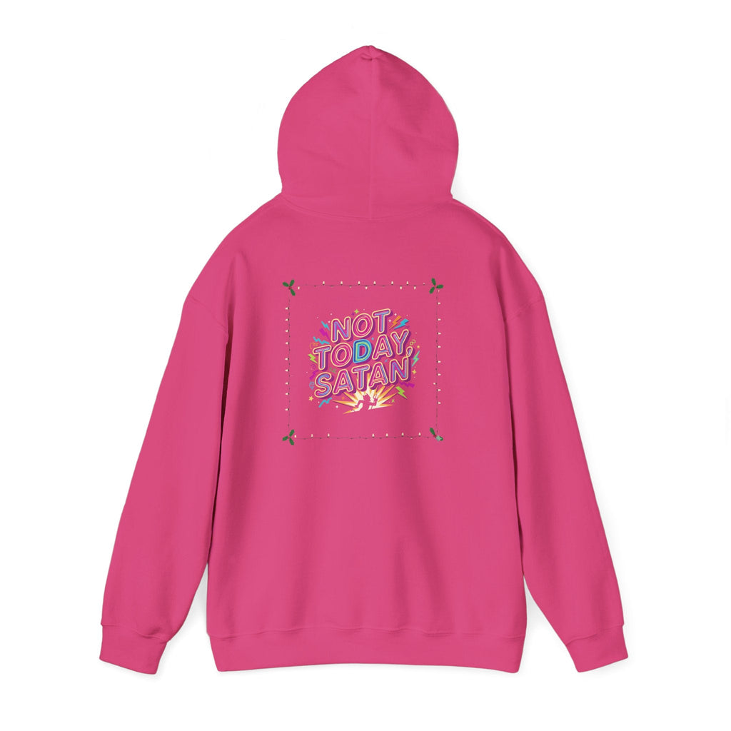 🔥 Not Today, Satan – Retro 90s Christian Hoodie | Neon Faith Tee | Funky Cartoon Devil | Bold Bible Verse Shirt | Uplifted Gear Printify