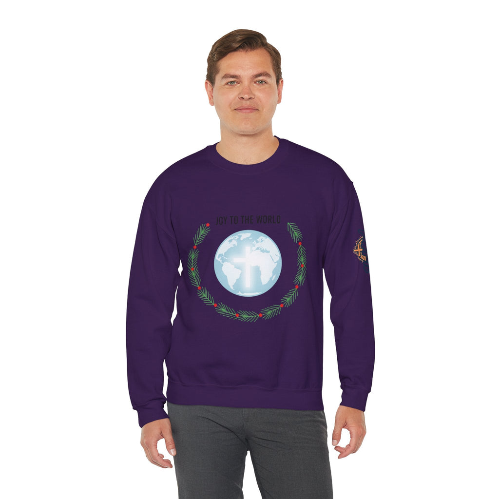 Joy to the World Sweatshirt – Wreath Earth Nativity Christian Christmas Sweatshirt for Isaiah 9:6 Holiday Faith & Festive Joy Printify