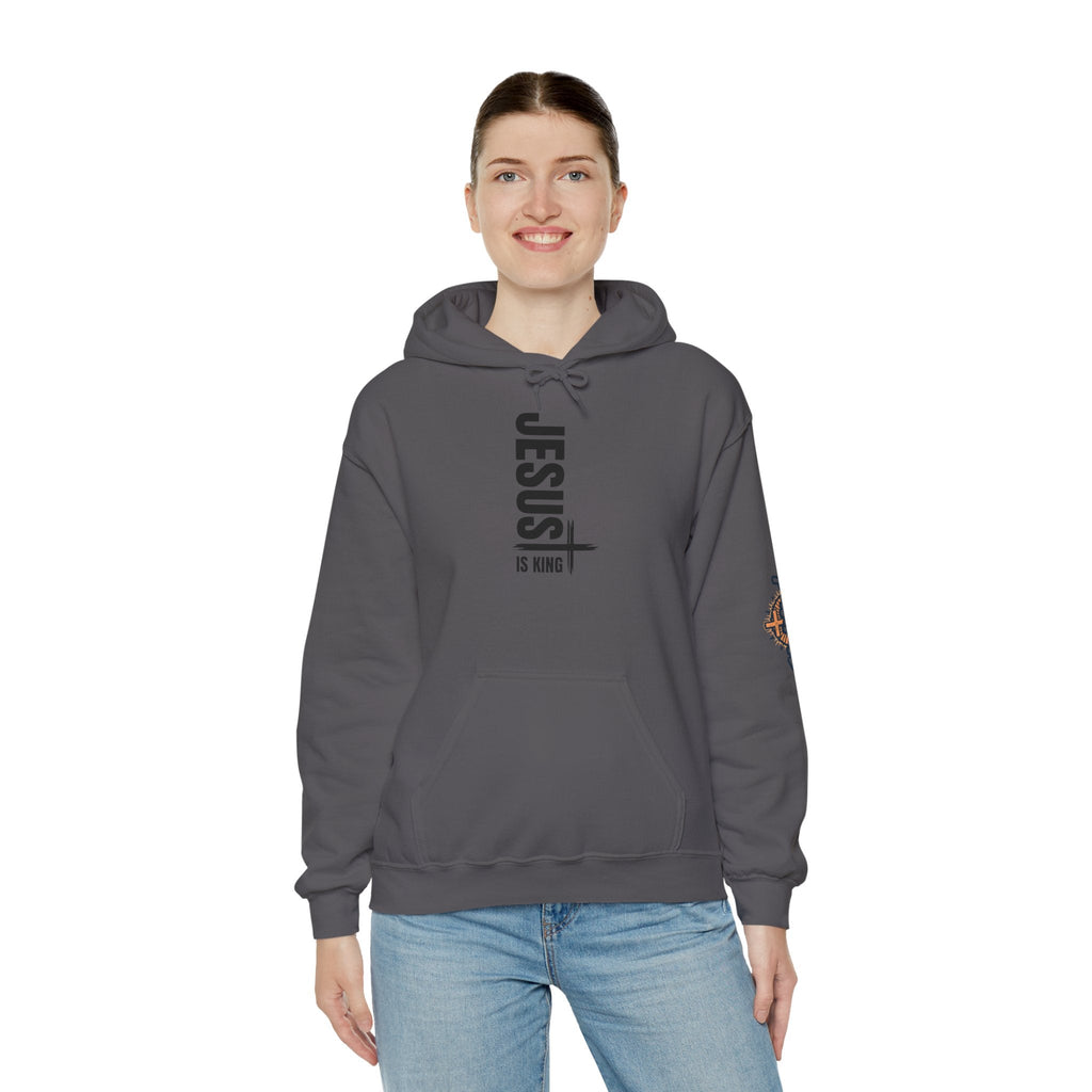 Jesus Is King Hoodie | Modern Typographic Cross Christian Hoodie Printify