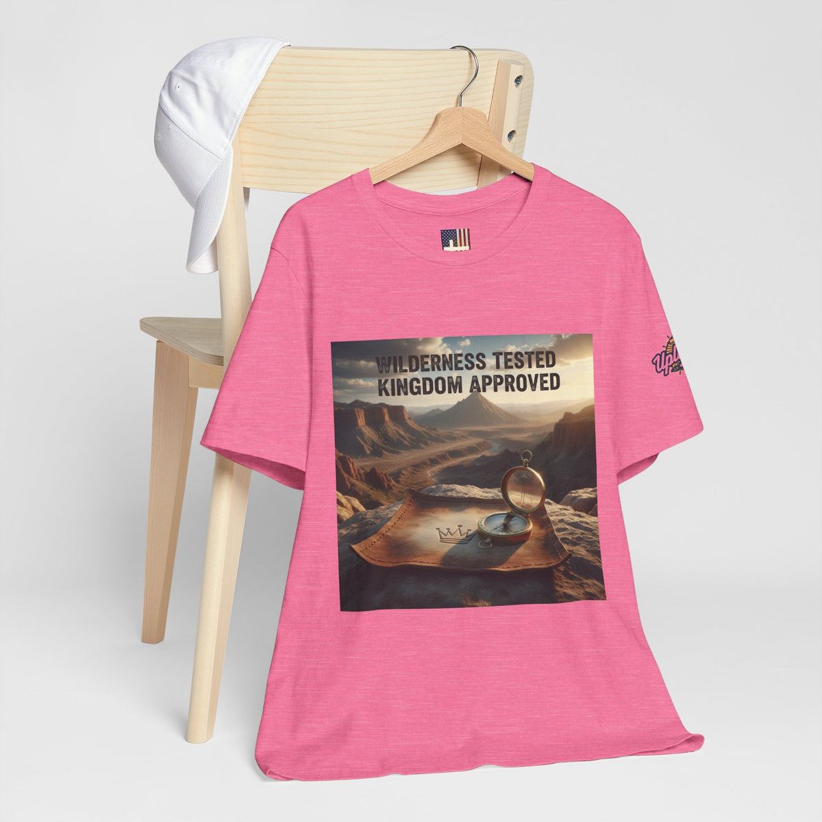 Wilderness Tested Kingdom Approved T-shirt – Mountain Desert Compass Crown Christian T-shirt for Biblical Adventure Faith Printify