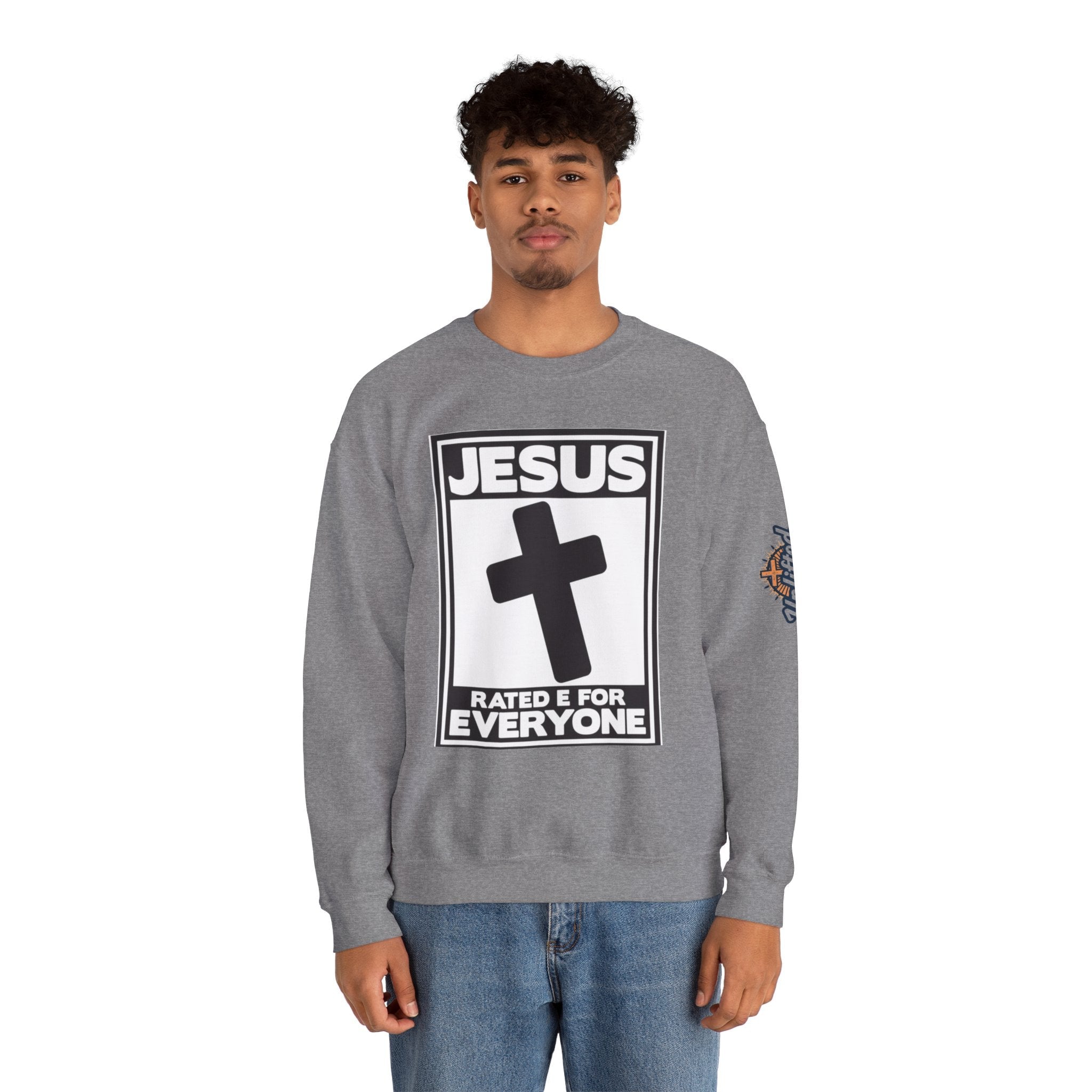 Jesus, Rated E for Everyone Sweatshirt - Gamer Faith Sweatshirt - Christian Video Game Parody Printify