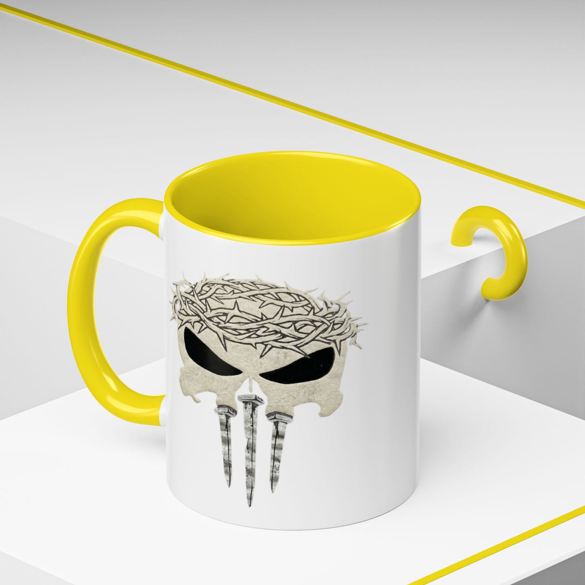 Christian Skull Coffee Mug — Crown of Thorns “Warrior Faith” (11/15 oz) Printify