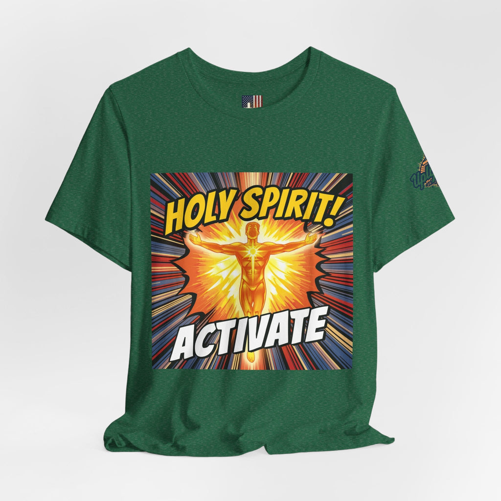Holy Spirit Activate T-shirt – Superhero Christian T-shirt with Vibrant Power-Up Design for Faith-Fueled Boldness Printify