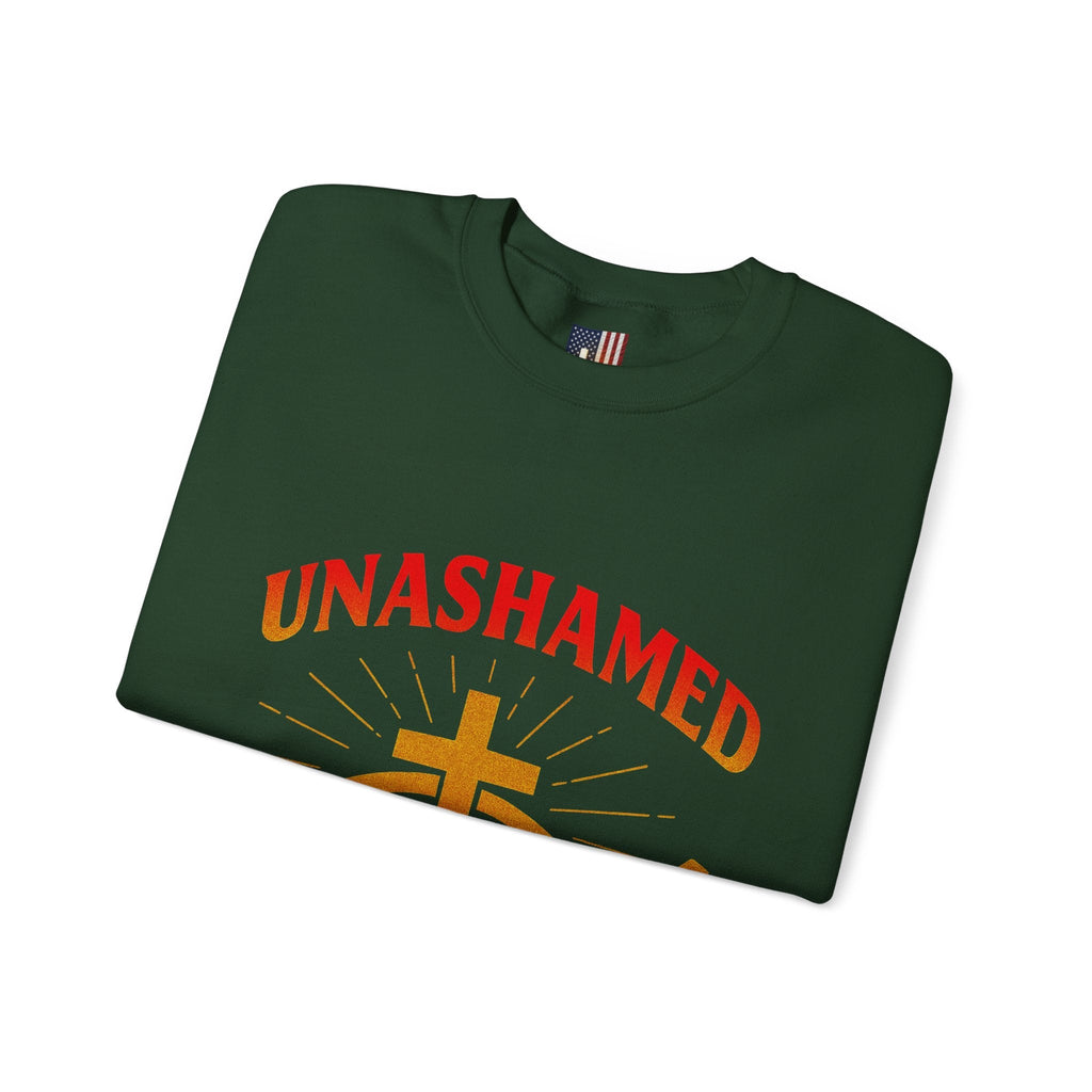 Unashamed Sweatshirt – Ichthys Jesus Fish & Cross Christian Sweatshirt for Romans 1:16 Bold Faith Printify
