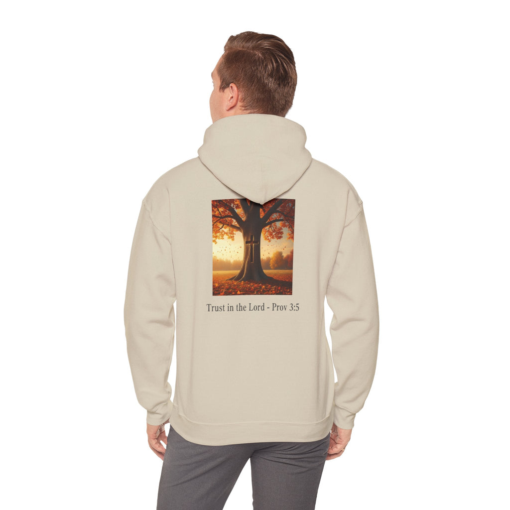 Trust in the Lord Hoodie – Autumn Tree Proverbs 3:5 Christian Hoodie for Cozy Faith Printify