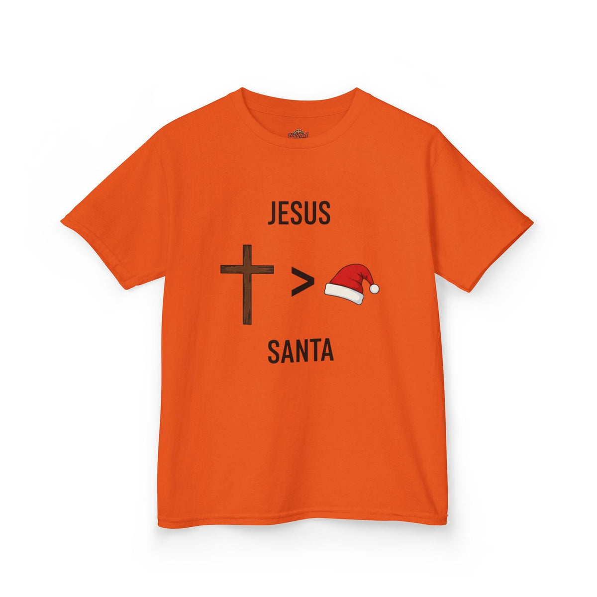🎄 Jesus > Santa – Minimalist Christian Christmas Kids T-Shirt | Bold Faith Over Holiday Tee | Cross vs Santa Hat Design | Uplifted Gear Printify