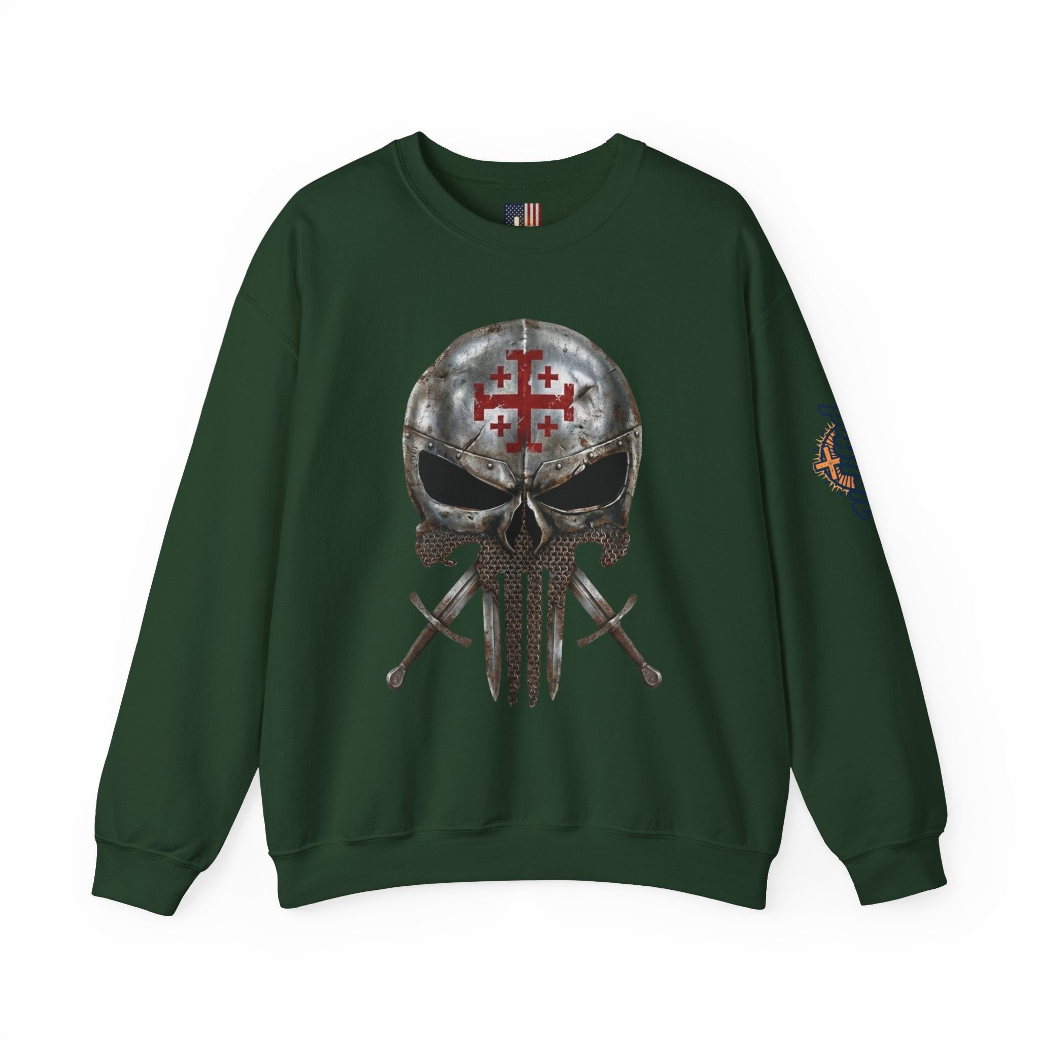 Crusader Knight Christian Skull Sweatshirt - Warrior Armor of God Sweatshirt Printify