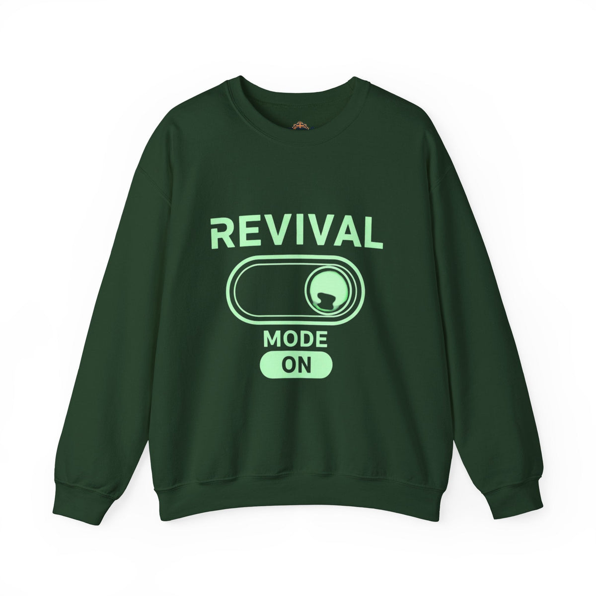 🔥 Revival Mode: ON – Christian Techwear Sweatshirt | Glowing Green Faith Switch | Futuristic Jesus Shirt | Activate Your Spiritual Awakening | Uplifted Gear Printify