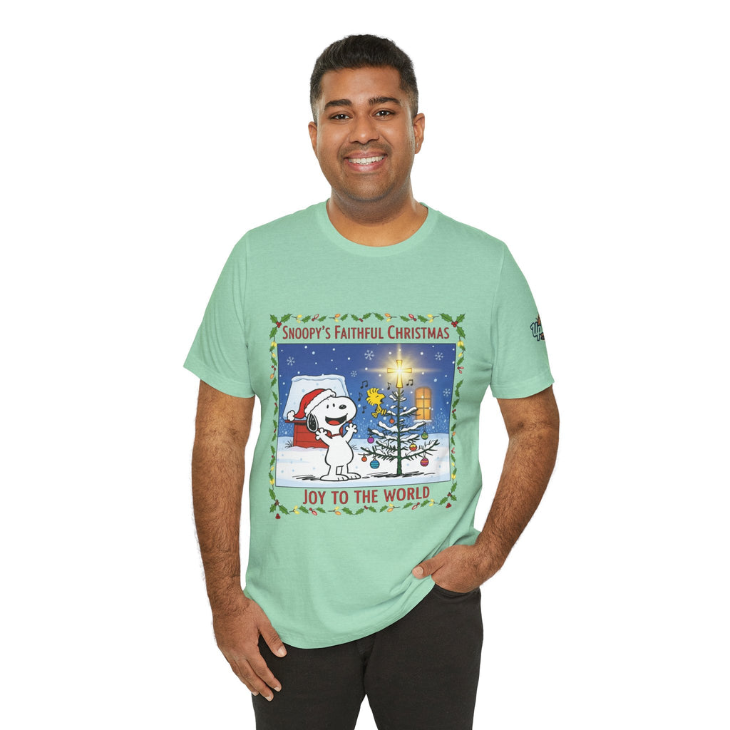 🎄 Faithful Christmas Friends – Christian Holiday T-Shirt | Festive Tree & Cartoon Duo | Heartwarming Christmas Tee by Uplifted Gear Printify