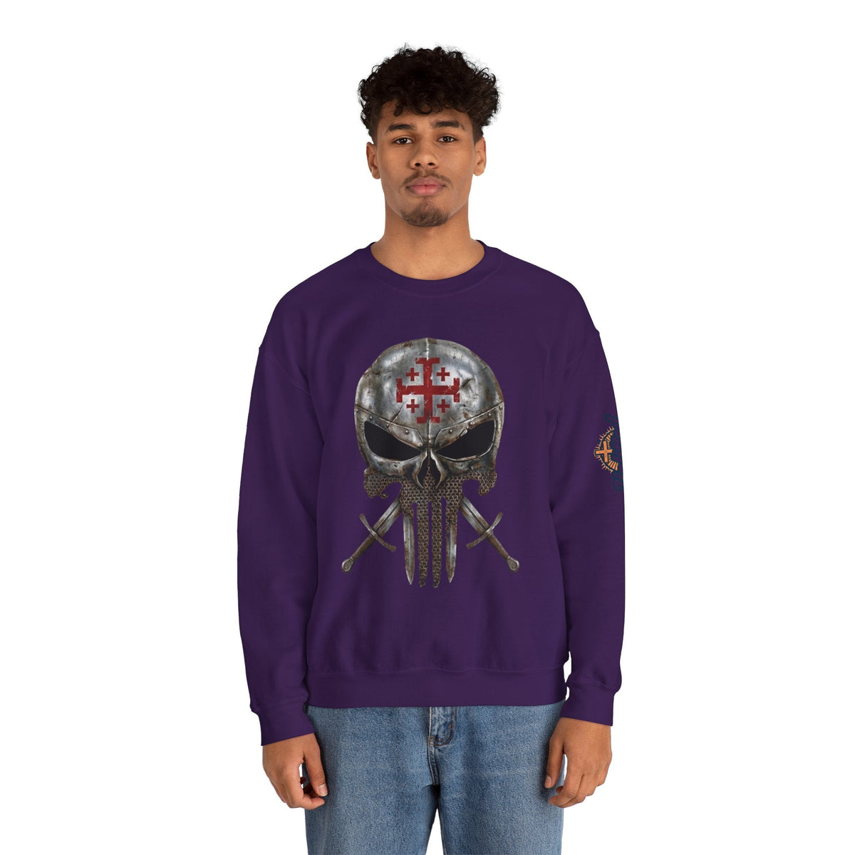 Crusader Knight Christian Skull Sweatshirt - Warrior Armor of God Sweatshirt Printify