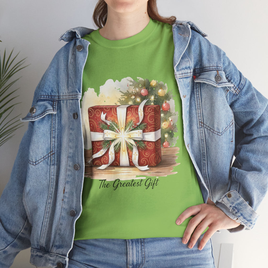 The Greatest Gift T-shirt – Cross Bow Present Christian T-shirt for Christmas Salvation & Eternal Faith Printify