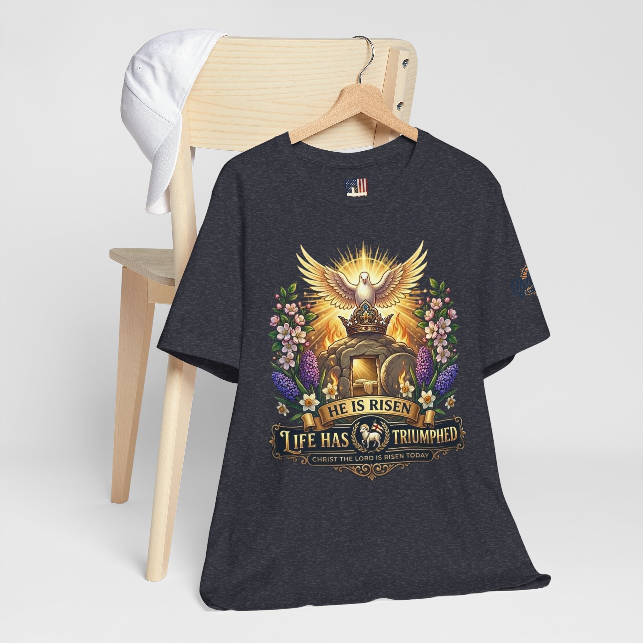He Is Risen "Life Has Triumphed" T-Shirt — Easter Resurrection Christian Tee Printify