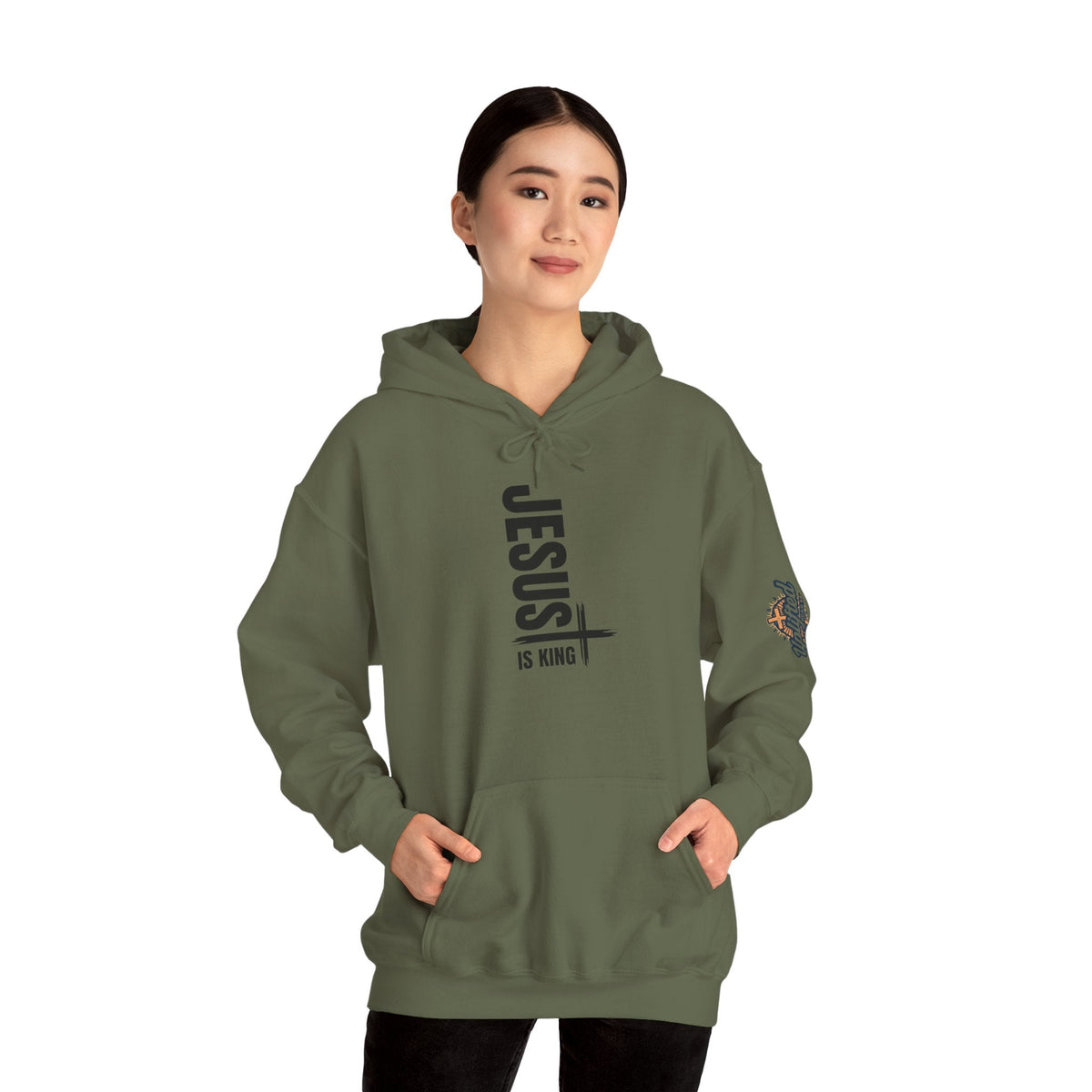 Jesus Is King Hoodie | Modern Typographic Cross Christian Hoodie Printify