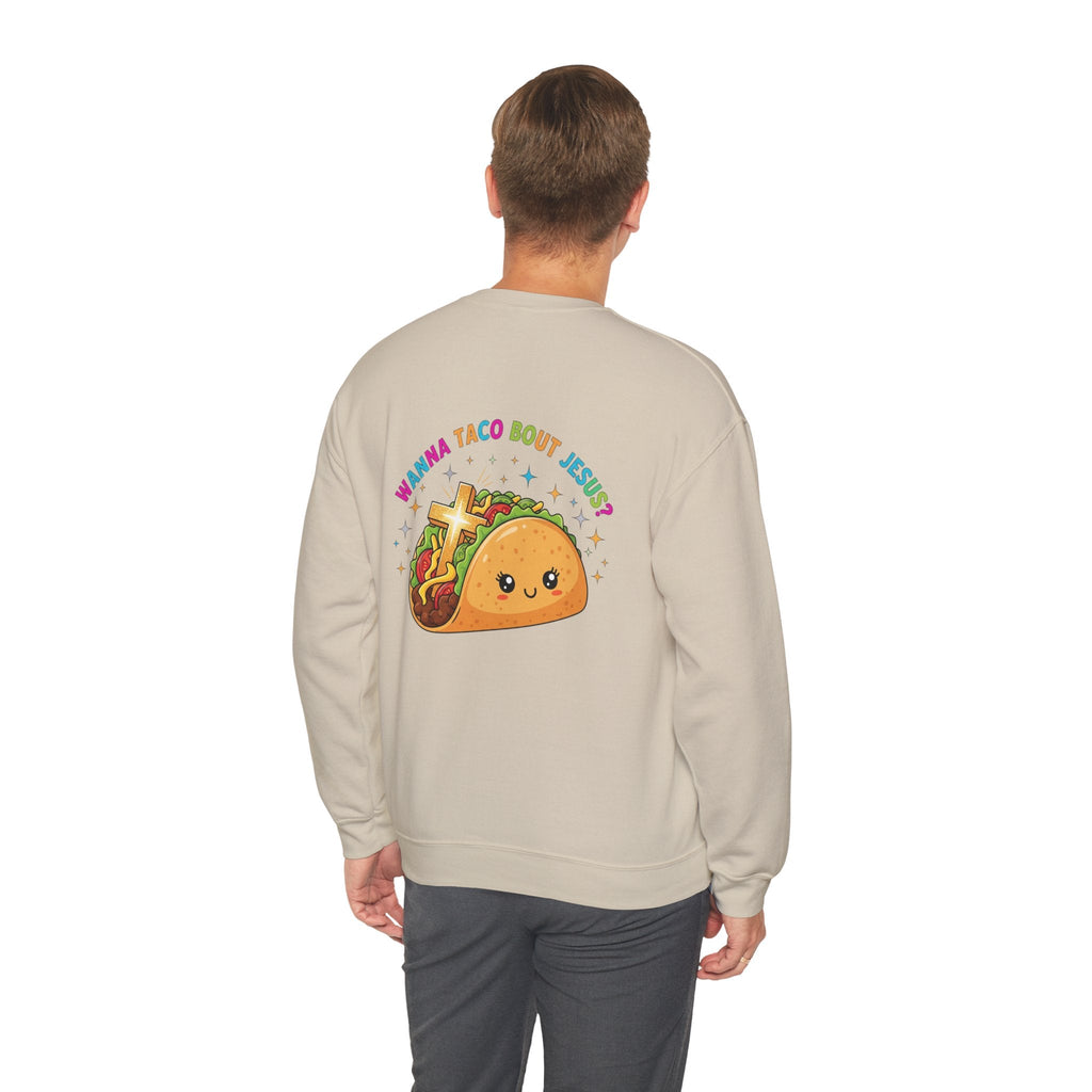 Wanna Taco 'Bout Jesus Sweatshirt – Cozy Christian Pun Sweatshirt for Faith & Fun Printify