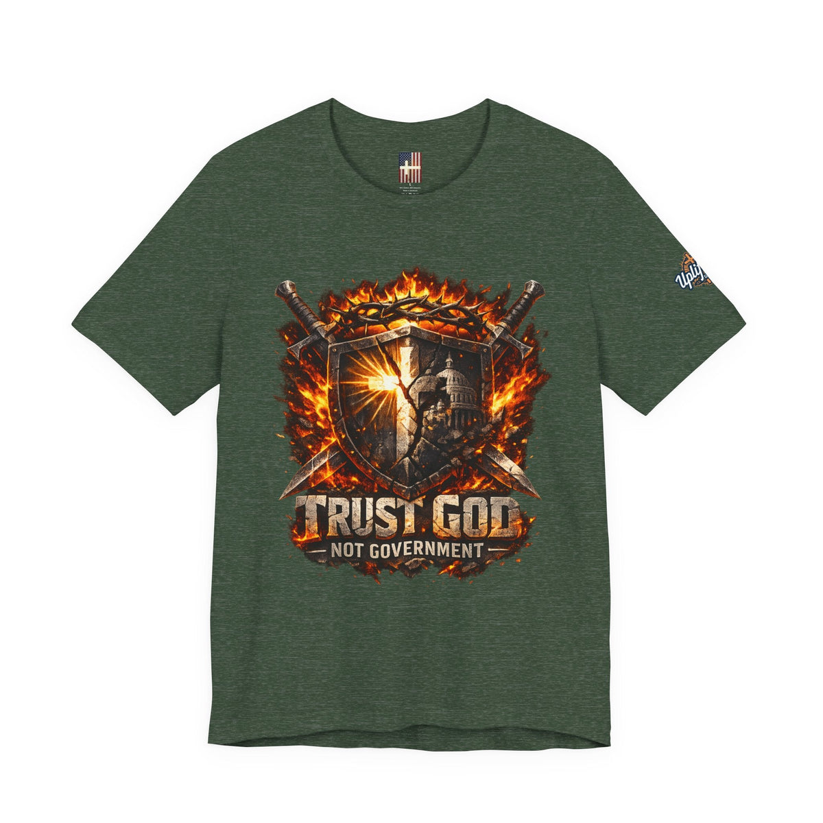Trust God Not Government Shield Tee — Patriotic Christian Faith T-Shirt Printify